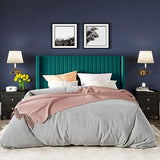 Allewie Queen Size Velvet Bed Frame/Vertical Channel Tufted Wingback Headboard/Upholstered Platform Bed/Strong Wooden Slats/No Box Spring Needed/Easy Assembly/Black