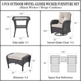 Patio Wicker Chairs Swivel Rocker – Outdoor Swivel Rocking Chairs Set of 2 with Rattan Side Table, Patio Swivel Glider Chair 3 Piece Patio Furniture Sets for Deck Porch Pool Brown/Blue
